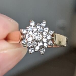Antique 10K Gold Diamond Starburst Cluster Ring